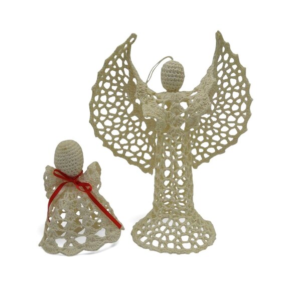 Crochet ANGEL FIGURINE Christmas Tree Topper Set of 2 Handcrafted - Picture 10 of 10